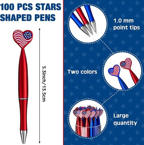 100 Pcs American Flag Pens Patriotic Day Ballpoint Pen Independence Day Pens Black Ink 4th of July Novelty Pens Bulk Souvenir for School Independence Day Party (Heart Style) in Saudi Arabia