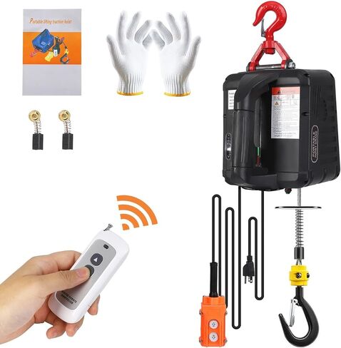 Electric Hoist 110 Volt, 1100 LBS Portable Winch with Wire and Wireless Remote Control, Lifting Speed is 16 ft/min, Suitable for Lifting in Factories, Warehouses, Construction Sites in Kuwait