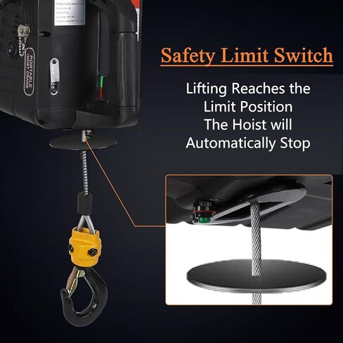 Electric Hoist 110 Volt, 1100 LBS Portable Winch with Wire and Wireless Remote Control, Lifting Speed is 16 ft/min, Suitable for Lifting in Factories, Warehouses, Construction Sites in Kuwait