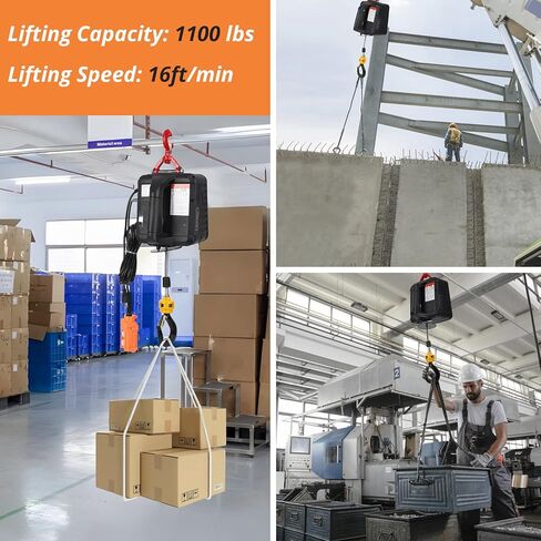 Electric Hoist 110 Volt, 1100 LBS Portable Winch with Wire and Wireless Remote Control, Lifting Speed is 16 ft/min, Suitable for Lifting in Factories, Warehouses, Construction Sites in Kuwait