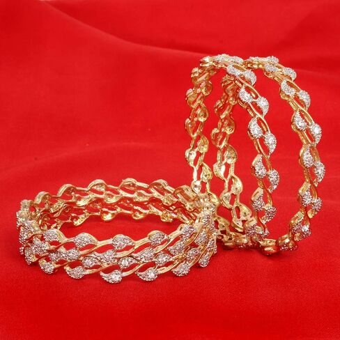 Sukh Collection Jewellery Indian Bollywood Gold Plated Silver American Diamond CZ Made Bangle Bracelets Kadas Set Women Wedding Traditional Bridal Jewelry in Kuwait