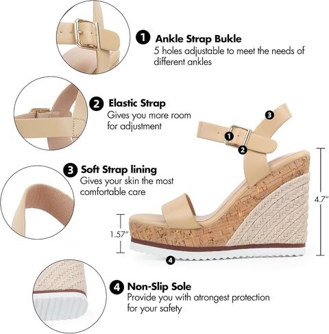 Womens Wedges Women’s Espadrille Wedge Sandals Open Toe Ankle Strap Platform Wedge for Women Dressy Comfortable High Heeled Square Toe Wedge Sandals in Saudi Arabia