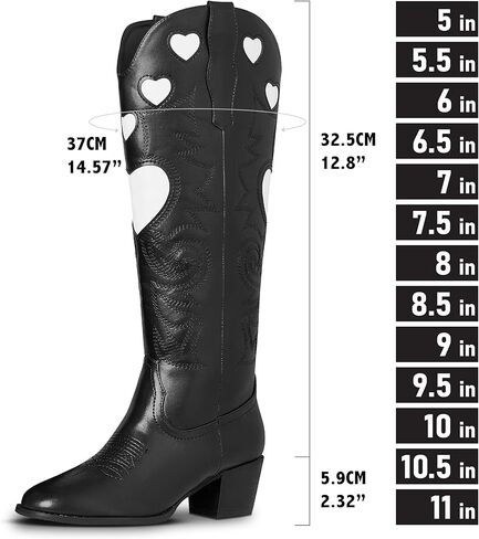 أحذية راعية البقر AOSPHIRAYLIAN للنساء، أحذية رعاة البقر لطيفة على شكل قلب، أحذية نسائية غربية أنيقة بمقدمة مدببة، أحذية للسيدات، أحذية طويلة مريحة للركبة مكتنزة in Kuwait
