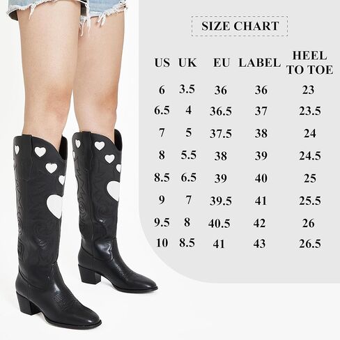 أحذية راعية البقر AOSPHIRAYLIAN للنساء، أحذية رعاة البقر لطيفة على شكل قلب، أحذية نسائية غربية أنيقة بمقدمة مدببة، أحذية للسيدات، أحذية طويلة مريحة للركبة مكتنزة in Kuwait