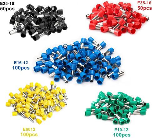 Baomain AWG 10/8/6/4/2 (6/10/16/25/35mm²) Wire Copper Crimp Connector Insulated Ferrule Pin Cord End Terminal Yellow Green Blue Black Red Pack of 400 in Saudi Arabia