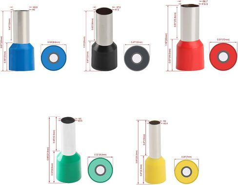 Baomain AWG 10/8/6/4/2 (6/10/16/25/35mm²) Wire Copper Crimp Connector Insulated Ferrule Pin Cord End Terminal Yellow Green Blue Black Red Pack of 400 in Saudi Arabia