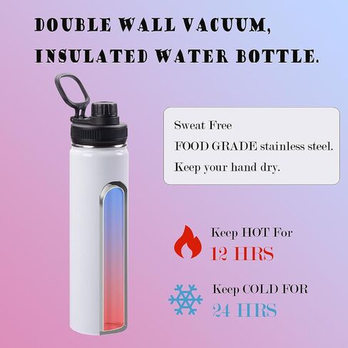 6 عبوات من زجاجات المياه الفارغة، 24oz زجاجات مياه معزولة مخصصة مع مقبض وغطاء صنبور، من الفولاذ المقاوم للصدأ، هدية مضادة للتسرب DIY للمعلمة والممرضة الرياضية والسفر والمشي لمسافات طويلة في صالة الألعاب الرياضية، باللون الأبيض in Kuwait