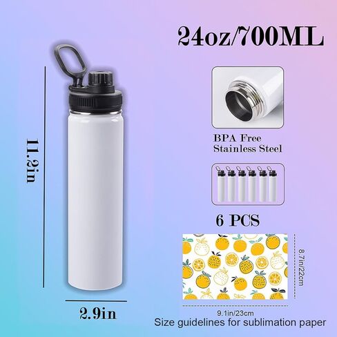 6 عبوات من زجاجات المياه الفارغة، 24oz زجاجات مياه معزولة مخصصة مع مقبض وغطاء صنبور، من الفولاذ المقاوم للصدأ، هدية مضادة للتسرب DIY للمعلمة والممرضة الرياضية والسفر والمشي لمسافات طويلة في صالة الألعاب الرياضية، باللون الأبيض in Kuwait