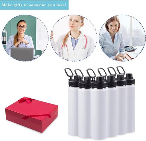 6 عبوات من زجاجات المياه الفارغة، 24oz زجاجات مياه معزولة مخصصة مع مقبض وغطاء صنبور، من الفولاذ المقاوم للصدأ، هدية مضادة للتسرب DIY للمعلمة والممرضة الرياضية والسفر والمشي لمسافات طويلة في صالة الألعاب الرياضية، باللون الأبيض in Kuwait