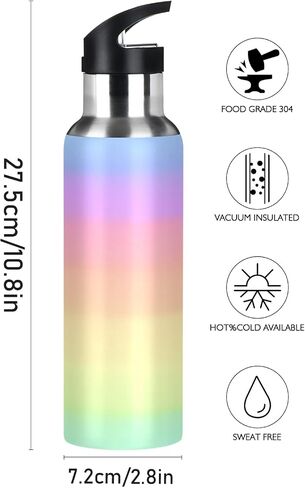 زجاجة مياه xigua Rainbow Pastel مع غطاء من القش 22 أونصة - زجاجات مياه من الفولاذ المقاوم للصدأ معزولة بالفراغ قارورة مياه مانعة للتسرب للياقة البدنية والرياضات الخارجية in Kuwait