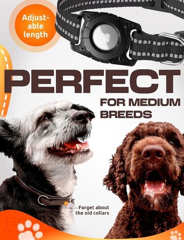 Designed for Apple Airtag Dog Collar Holder Waterproof - 4 in 1 Set Dog Leash with Poop Bag Holder - Dog Leashes for Medium Dogs - Air Tag Dog Collars - Black in Saudi Arabia