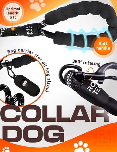 Designed for Apple Airtag Dog Collar Holder Waterproof - 4 in 1 Set Dog Leash with Poop Bag Holder - Dog Leashes for Medium Dogs - Air Tag Dog Collars - Black in Saudi Arabia