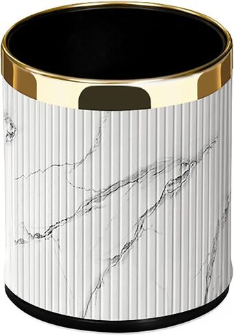 Luxury Metal Waste Bin,Open Top Office Wastebasket,Double Layer Trash Can,Round Shaped (Black Lacquer w/o Leather) in Saudi Arabia