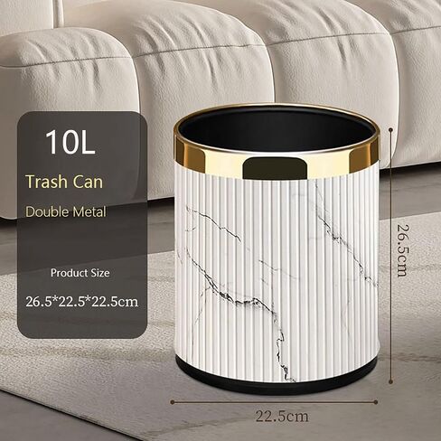 Luxury Metal Waste Bin,Open Top Office Wastebasket,Double Layer Trash Can,Round Shaped (Black Lacquer w/o Leather) in Saudi Arabia