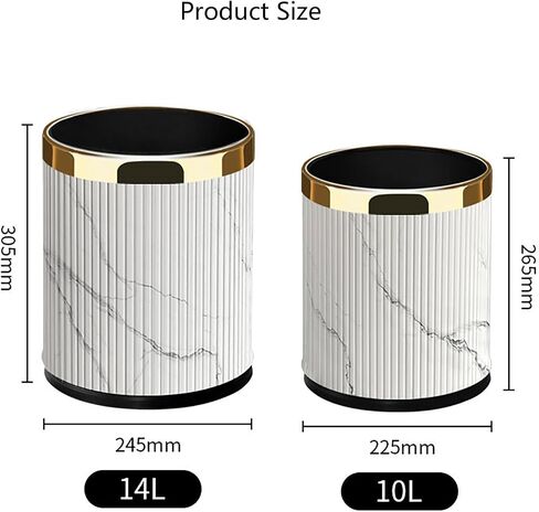 Luxury Metal Waste Bin,Open Top Office Wastebasket,Double Layer Trash Can,Round Shaped (Black Lacquer w/o Leather) in Saudi Arabia