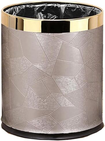 Luxury Metal Waste Bin,Open Top Office Wastebasket,Double Layer Trash Can,Round Shaped (Black Lacquer w/o Leather) in Saudi Arabia