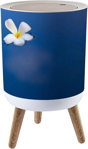 Round Trash Can with Press Lid Starfish and Flower on The Summer Beach in sea Water Summer Small Garbage Can Trash Bin Dog-Proof Trash Can Wooden Legs Waste Bin Wastebasket 7L/1.8 Gallon in Saudi Arabia