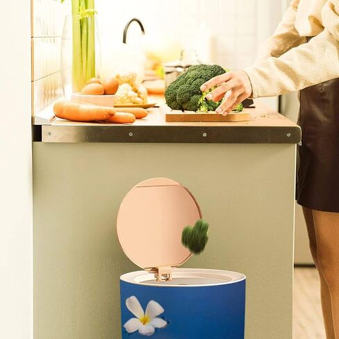 Round Trash Can with Press Lid Starfish and Flower on The Summer Beach in sea Water Summer Small Garbage Can Trash Bin Dog-Proof Trash Can Wooden Legs Waste Bin Wastebasket 7L/1.8 Gallon in Saudi Arabia