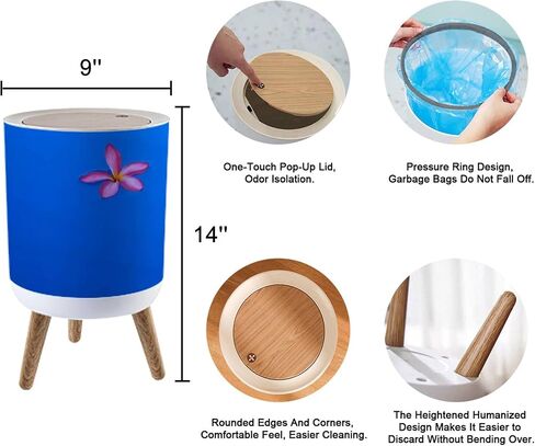 Round Trash Can with Press Lid Starfish and Flower on The Summer Beach in sea Water Summer Small Garbage Can Trash Bin Dog-Proof Trash Can Wooden Legs Waste Bin Wastebasket 7L/1.8 Gallon in Saudi Arabia