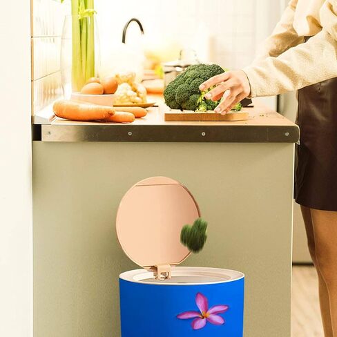 Round Trash Can with Press Lid Starfish and Flower on The Summer Beach in sea Water Summer Small Garbage Can Trash Bin Dog-Proof Trash Can Wooden Legs Waste Bin Wastebasket 7L/1.8 Gallon in Saudi Arabia