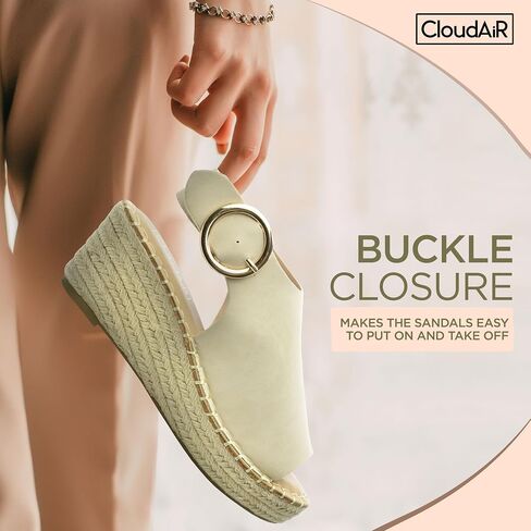 CLOUDAIR Women's Selina Espadrille Wedge Sandals - Comfortable and Stylish Platform Shoes with Buckle Closure for Everyday Wear in Kuwait