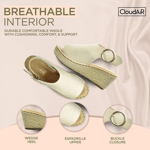 CLOUDAIR Women's Selina Espadrille Wedge Sandals - Comfortable and Stylish Platform Shoes with Buckle Closure for Everyday Wear in Kuwait
