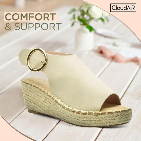 CLOUDAIR Women's Selina Espadrille Wedge Sandals - Comfortable and Stylish Platform Shoes with Buckle Closure for Everyday Wear in Kuwait