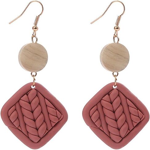 Handmade Polymer Clay Rattan Earring Lightweight Dainty Geometric Woven Statement Drop Dangle Earrings for Women Gift Jewelry in Saudi Arabia