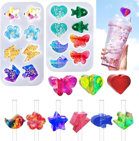 قالب راتنج لغطاء كأس ستانلي، قطعتان من قوالب راتينج السيليكون المخصصة متوافقة مع إكسسوارات ستانلي/يتي/بسيطة حديثة من القش مقاس 10 مم in Kuwait