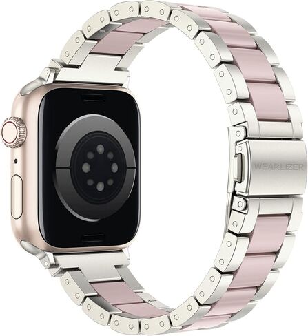 Wearlizer متوافق مع سوار ساعة Apple مقاس 38 مم 40 مم 41 مم أساور معصم عصرية للنساء، مشبك معدني بديل من الفولاذ المقاوم للصدأ والراتنج لساعة iWatch Ultra 2/Ultra/SE/9/8/7/6/5/4/3/2/1-Starlight+Pink in Kuwait