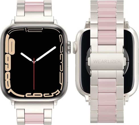 Wearlizer متوافق مع سوار ساعة Apple مقاس 38 مم 40 مم 41 مم أساور معصم عصرية للنساء، مشبك معدني بديل من الفولاذ المقاوم للصدأ والراتنج لساعة iWatch Ultra 2/Ultra/SE/9/8/7/6/5/4/3/2/1-Starlight+Pink in Kuwait