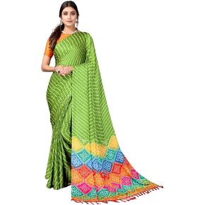 ساري حريري مطبوع بشرابة وبانداني للسيدات من SIRIL مع قطعة بلوزة غير مخيطة in Kuwait