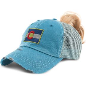 Custom Womens Ponytail Cap Colorado Flag State Embroidery Cotton Strap Closure