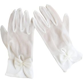 amokk White Bridal Gloves for Wedding Sheer Tea Party Gloves for Women