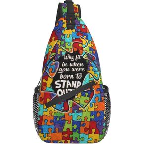 Autism Pattern Sling Backpack Travel Hiking Daypack Autism Awareness Crossbody Shoulder Bag For Women Men