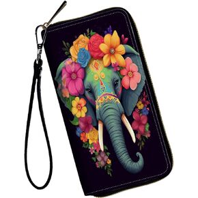Women Wallets,Large Capacity Clutch Purse for Women Ladie Men Wallet Clearance Credit Card Holder PU Leather Handbag Wallets Ladies Clutch Purse,An Elephant Wearing Flowers