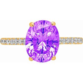 Clara Pucci 2.68ct Oval Cut Solitaire with accent Natural Amethyst gemstone designer Modern Statement Ring Real Solid 14k Yellow Gold