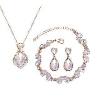 Bridesmaid Jewelry Set for Women,Pendant 18K Gold & Silver & Rose Gold Plated Pendant Necklace Earrings Bracelet Set,Dainty Gift for Wedding/Proposal/Party/Anniversary