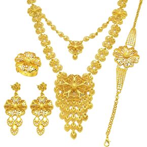 Women's Dubai Gold Jewellery Set Flower 24K Gold Plated Necklace Sets