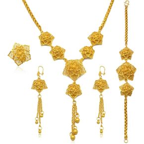 Women's Dubai Gold Jewellery Set Flower 24K Gold Plated Necklace Sets