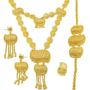 طقم مجوهرات دبي الذهبية للسيدات طقم قلادة مطلية بالذهب عيار 24 قيراط على شكل زهرة in Kuwait