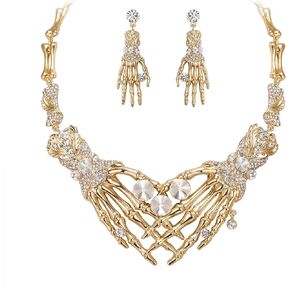EVER FAITH Austrian Crystal Halloween Skeleton Hand Skull Necklace Earrings Set