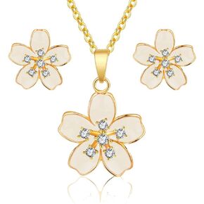 EVEVIC Fashion Cherry Blossom Necklace Earrings Set for Women 18K Gold Plated Hypoallergenic Sakura Flower Jewelry Set Gifts for Women Girls
