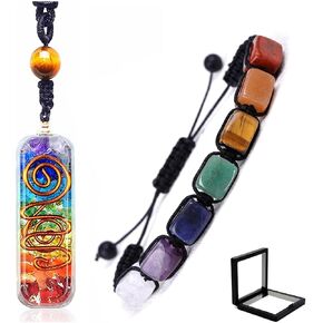 7 Chakra Pendant Necklace and Healing Bracelet Set Orgone Energy Protection Positive Energy Necklace Yoga Adjustable Gemstone Bracelet Jewelry for Women Men in Saudi Arabia