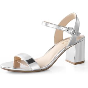 Ankis Nude Black Heels, 2.5'' Block Chunky White Clear Silver Heel Dressy Open Toe Heels For Women Ankle Strap Low Short Thick Strappy Dress Comfortable Sandal Casual Party Wedding Event Summer Shoes