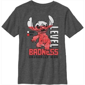 Disney Lilo & Stitch Badness Level Boy's Heather Crew Tee