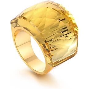 Crystal Glass Stainless Steel Band Ring Gold Plated Fashion Exaggerated Cubic Zirconia Rings Women's Stunning Large Statement Rhinestone Bands Cocktail Party Ring for Ladies Girls Birthday