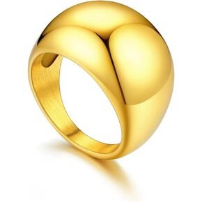 U7 Chunky Gold Dome Rings for Women, Stainless Steel/18KGold Plated/Black Statement Ring Non Tarnish Women Rings, Size 7-12