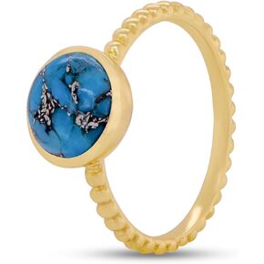 18k Gold Vermeil Brilliant Round Cut Natural Gemstone Statement Ring For Women 925 Sterling Silver Yellow Gold Plated Birthstone - Size 6, 7, 8