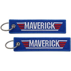 Maverick Top Navy Pilot Fighter Plane Air Force Embroidered Keychain Key Tag Chain Fob Ring